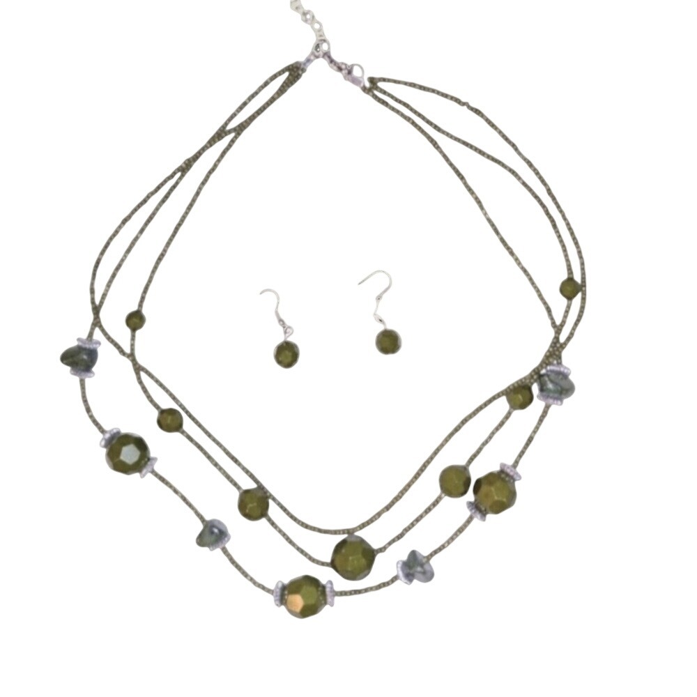 Green beaded‎ necklace & earrings SKUJ058